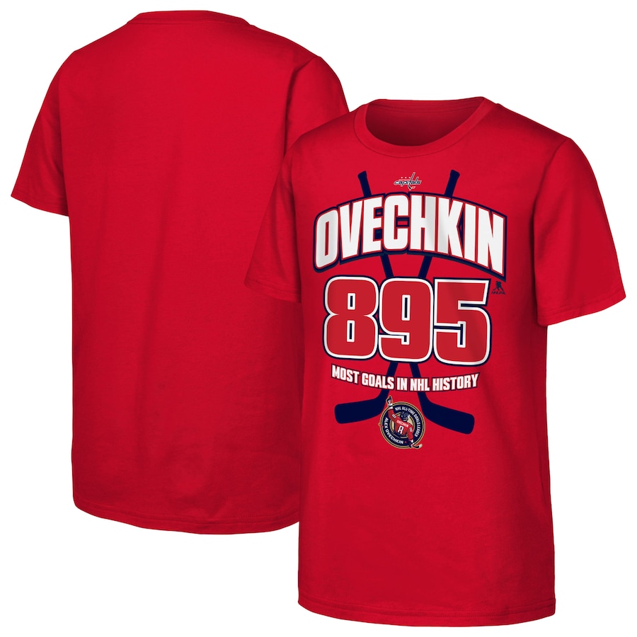 Youth Washington Capitals Alexander Ovechkin Red NHL All-Time Leading Goal Scorer Cross Sticks T-Shirt - Jersey