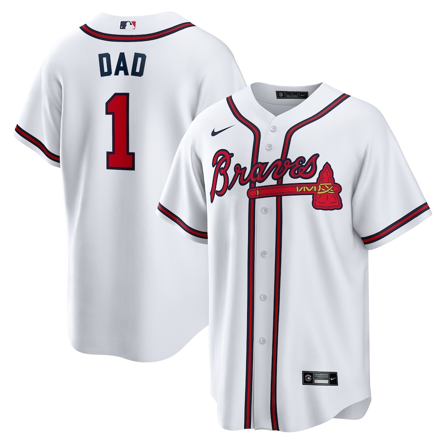 Men's Atlanta Braves Nike White #1 Dad Home Replica Jersey - Jersey