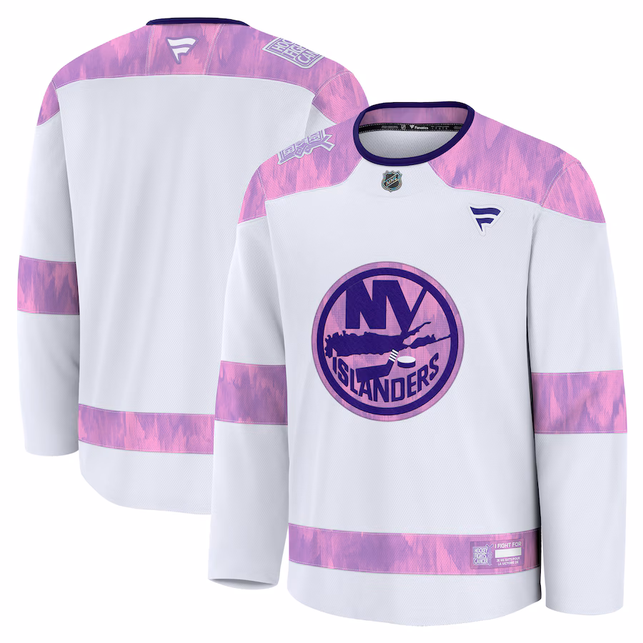 Men's New York Islanders Fanatics White 2024 Hockey Fights Cancer Practice Jersey - Jersey