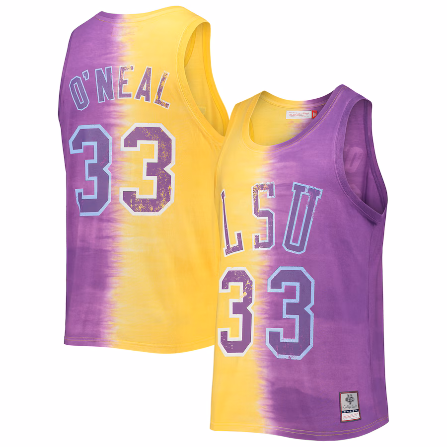 Shaquille O'Neal LSU Tigers Mitchell & Ness Name & Number Tie-Dye Tank Top - Purple/Gold - Jersey