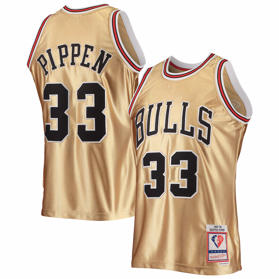Men's Chicago Bulls Scottie Pippen Gold Mitchell & Ness 75th Anniversary 1997/98 Hardwood Classics Swingman Jersey - Jersey