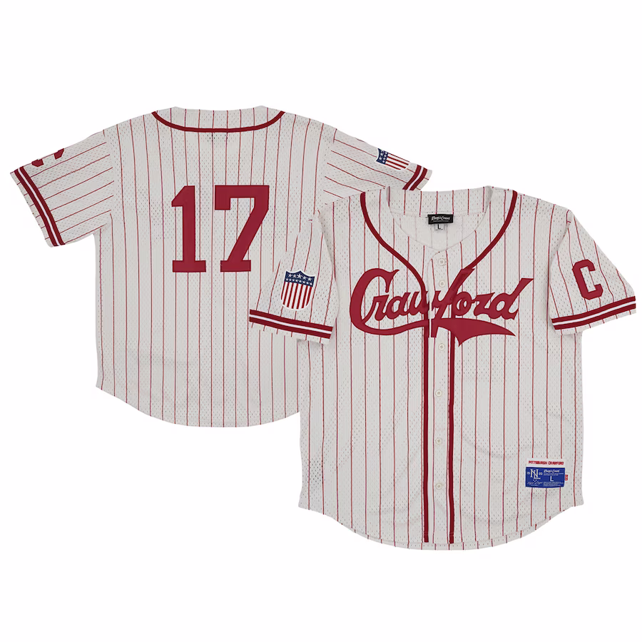 Men's Pittsburgh Crawfords #17 Rings & Crwns Cream Mesh Button-Down Replica Jersey - Jersey