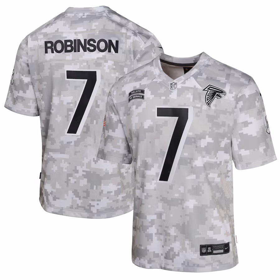Youth Atlanta Falcons Bijan Robinson Nike Arctic Camo 2024 Salute to Service Game Jersey - Jersey