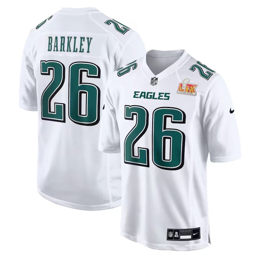 Men's Philadelphia Eagles Saquon Barkley Nike Tundra White Super Bowl LIX Fashion Game Player Jersey - Jersey