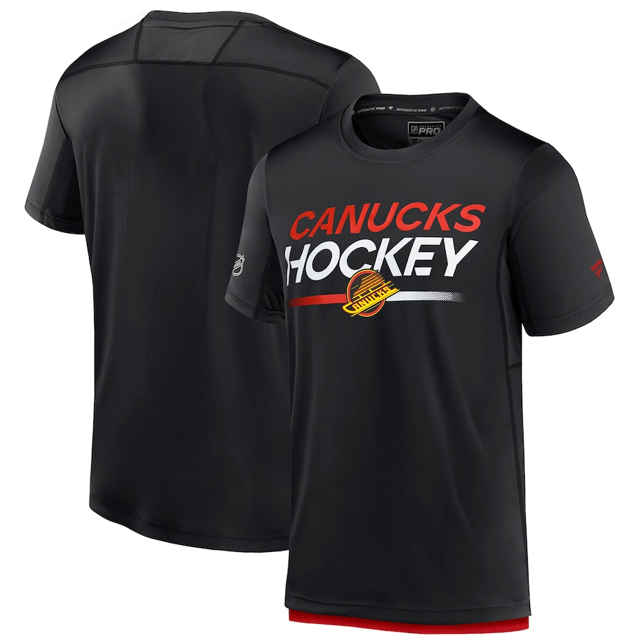 Men's Vancouver Canucks Fanatics Black Authentic Pro Tech T-Shirt - Jersey