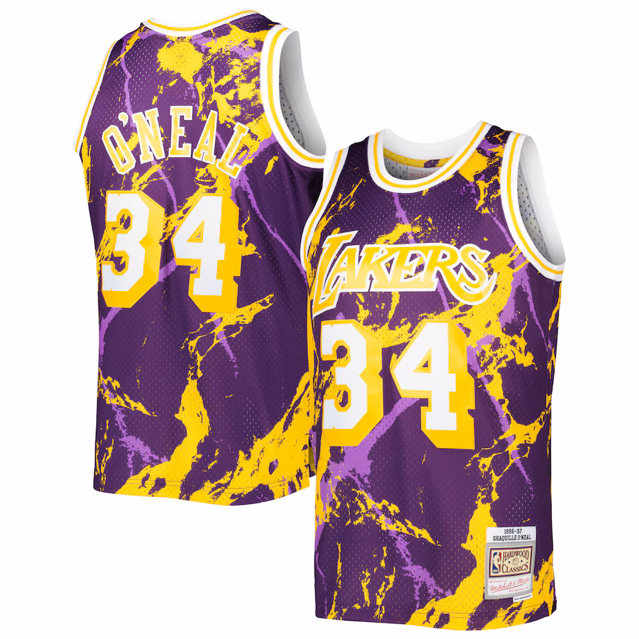 Men's Los Angeles Lakers Shaquille O'Neal Mitchell & Ness Purple 1996/97 Hardwood Classics Marble Swingman Jersey - Jersey