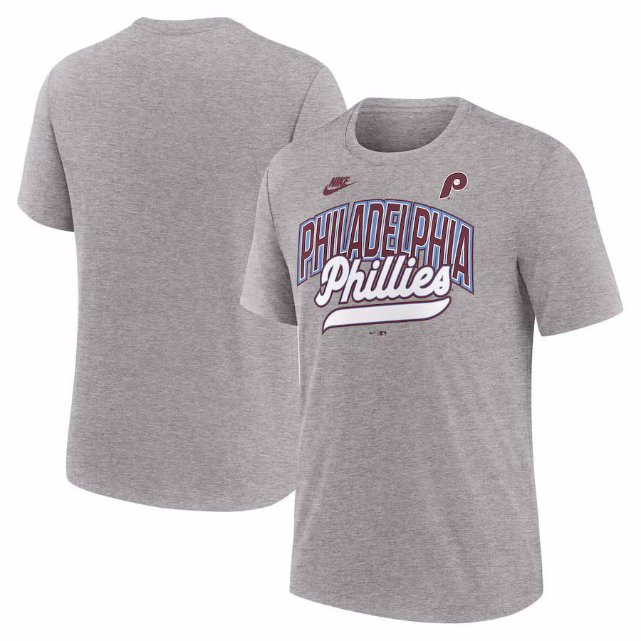 Men's Philadelphia Phillies Nike Heather Gray Cooperstown Collection Retro Tri-Blend T-Shirt - Jersey