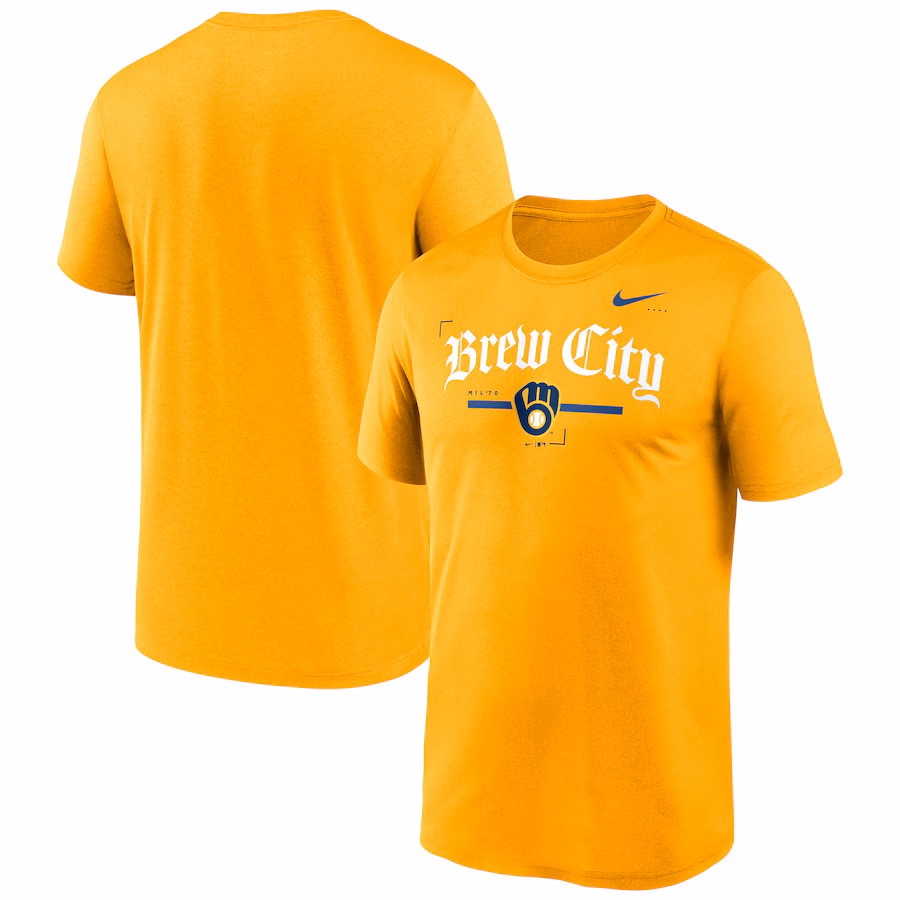 Men's Milwaukee Brewers Nike Gold Local Legend Practice Performance T-Shirt - Jersey