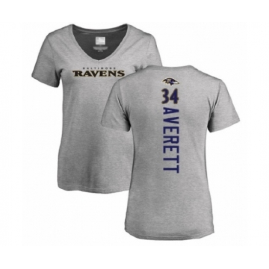 Football Women's Baltimore Ravens #34 Anthony Averett Ash Backer V-Neck T-Shirt - Jersey