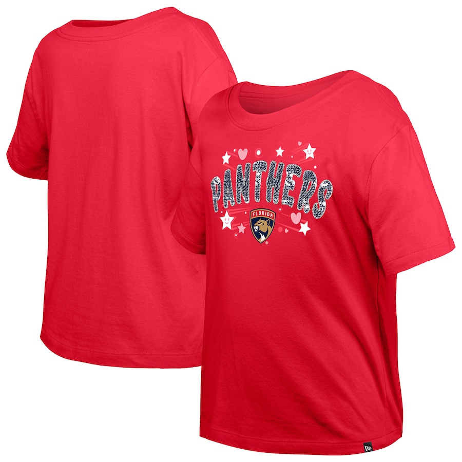 Girl's Youth Florida Panthers New Era Red Flip Sequin T-Shirt - Jersey
