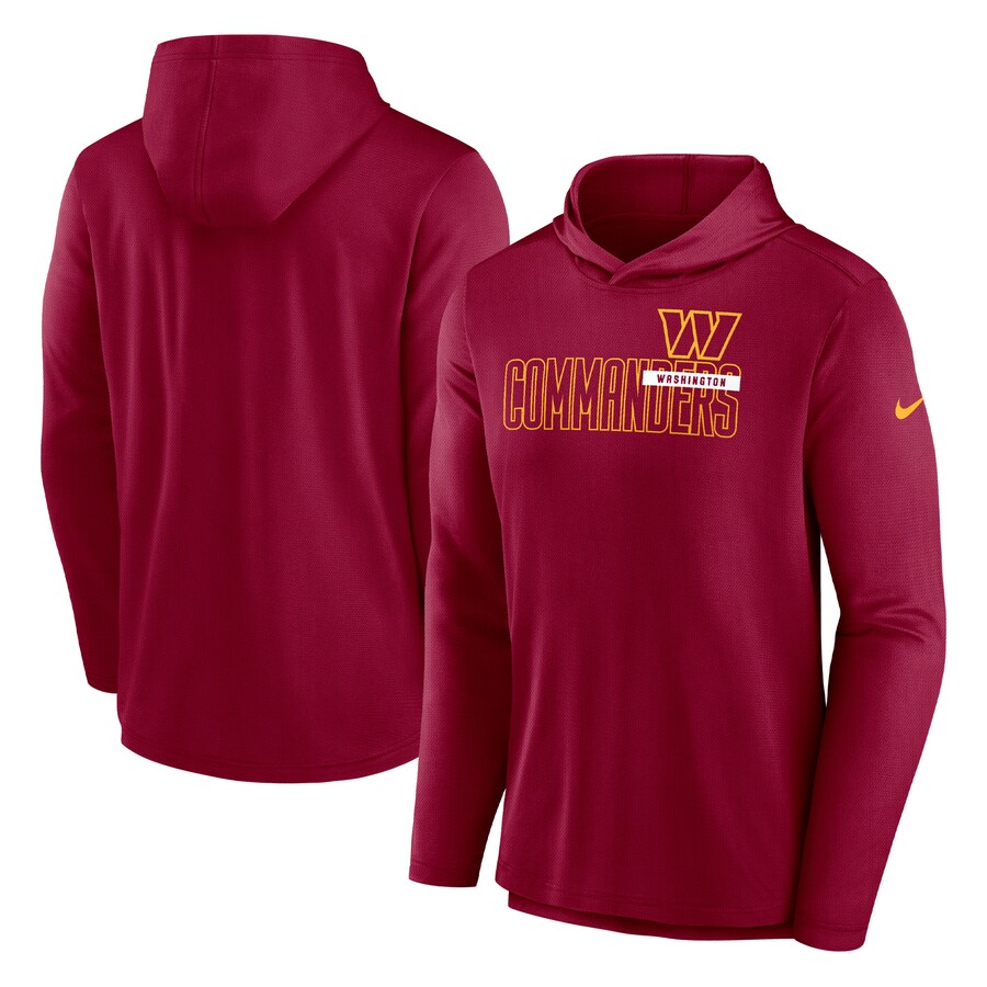 Men's Washington Commanders Nike Burgundy Lightweight Performance Hooded Long Sleeve T-Shirt - Jersey