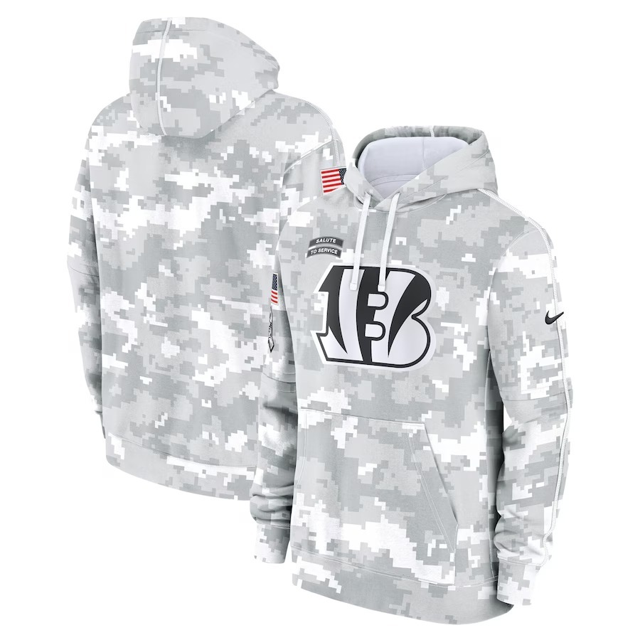Men's Cincinnati Bengals Nike Arctic Camo 2024 Salute to Service Club Fleece Pullover Hoodie - Jersey