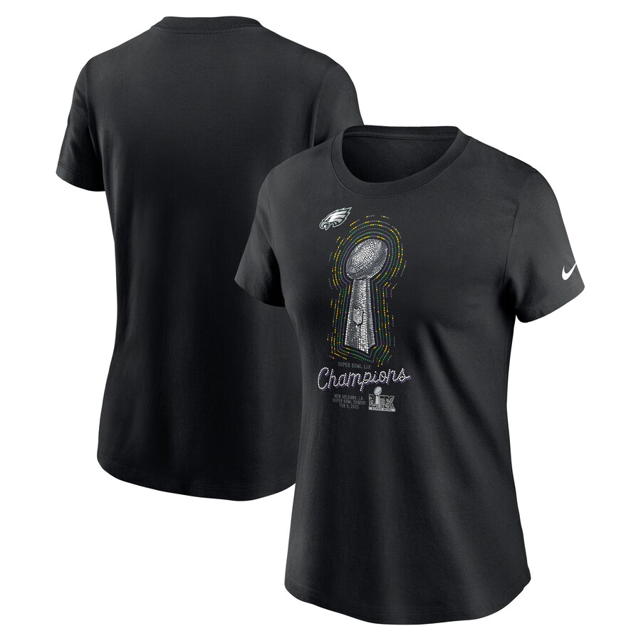 Women's Philadelphia Eagles  Nike Black Super Bowl LIX Champions Lombardi Trophy T-Shirt - Jersey