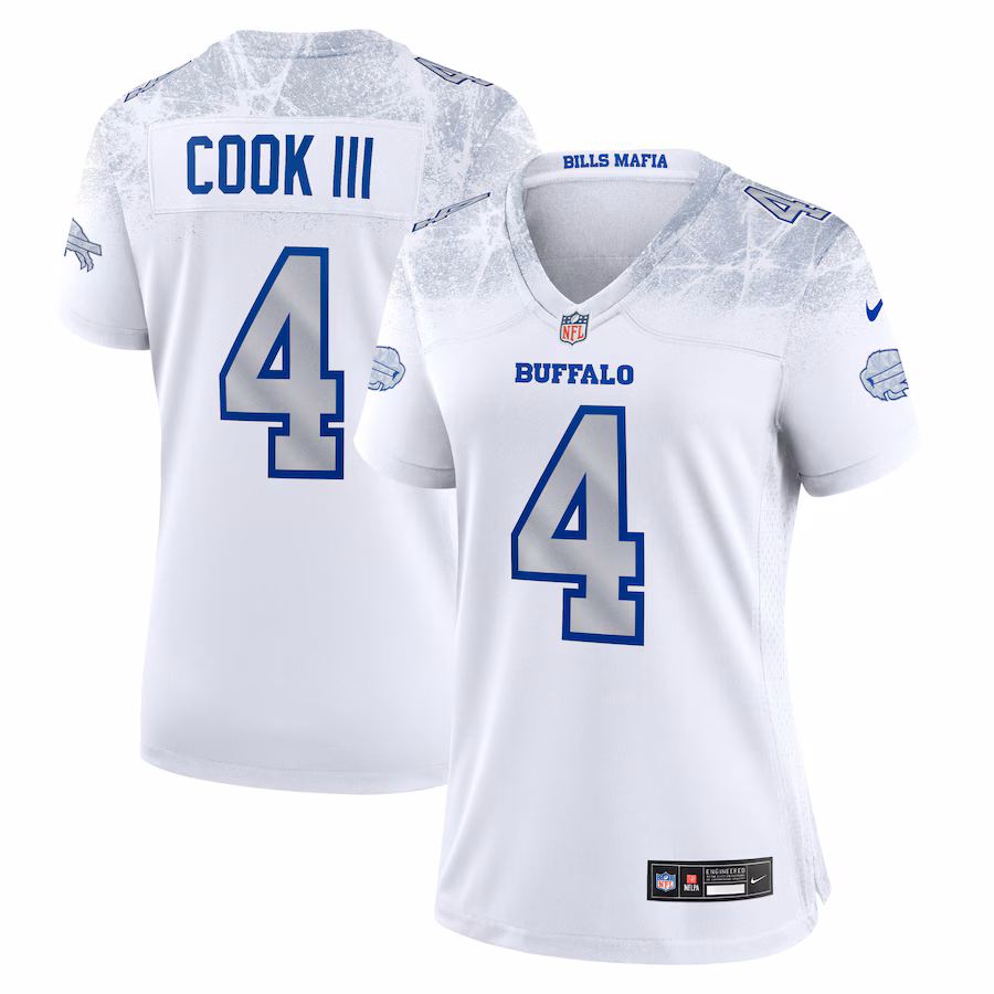 Women's Buffalo Bills James Cook III Nike White 2025 Rivalries Collection Game Jersey - Jersey
