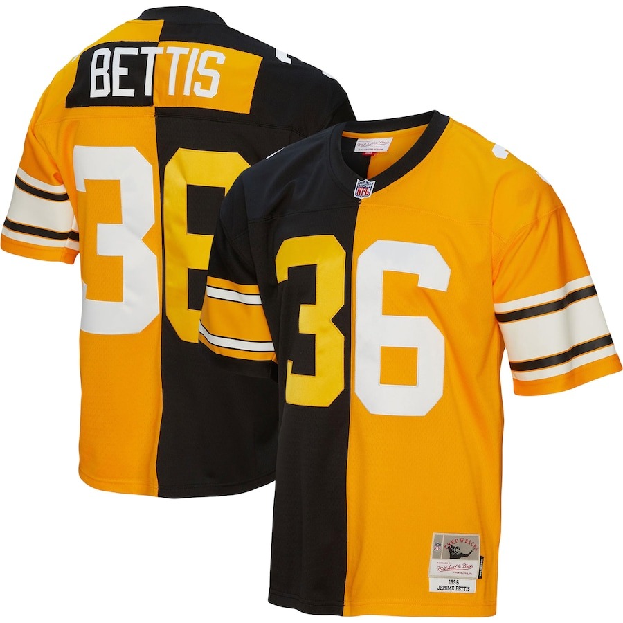 Men's Pittsburgh Steelers Jerome Bettis Mitchell & Ness Black/Gold 1996 Split Legacy Replica Jersey - Jersey