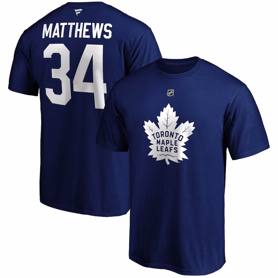 Men's Toronto Maple Leafs Auston Matthews Fanatics Blue Big & Tall Name & Number T-Shirt - Jersey