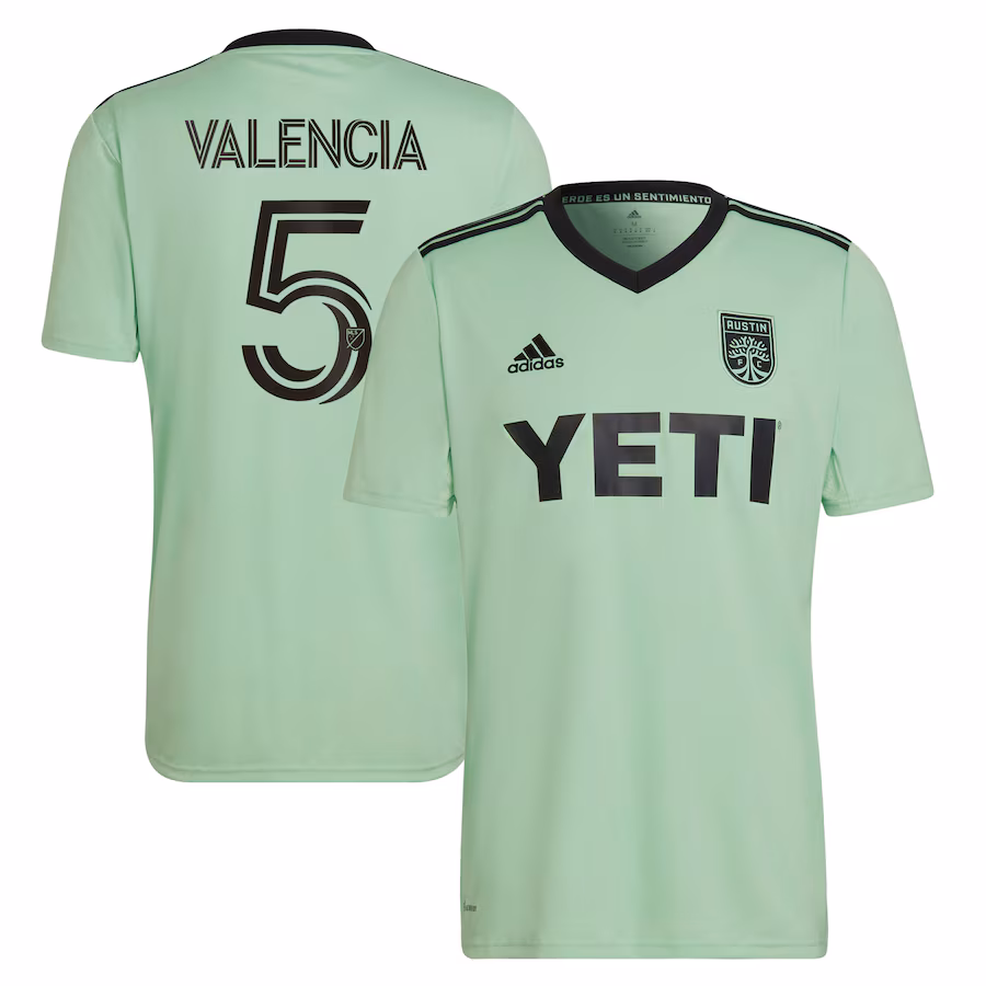 Men's Austin FC Jhojan Valencia adidas Mint 2022 The Sentimiento Kit Replica Player Jersey - Jersey