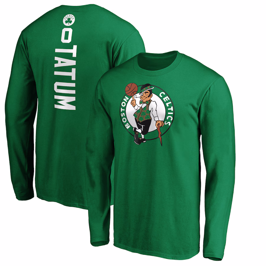 Men's Boston Celtics Jayson Tatum Kelly Green Playmaker Name & Number Long Sleeve T-Shirt - Jersey