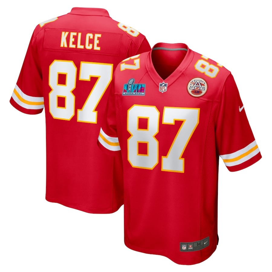 Men's Kansas City Chiefs Travis Kelce Nike Red Super Bowl LVII (2022 Season) Patch Game Jersey - Jersey
