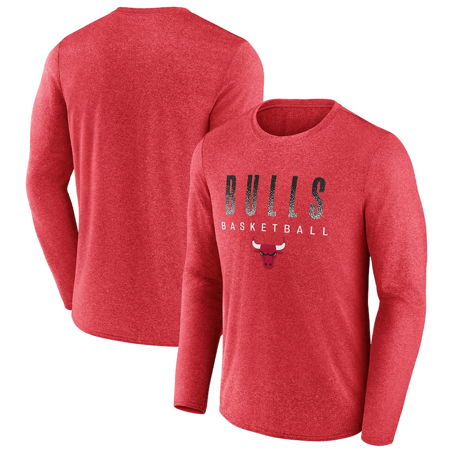 Men's Chicago Bulls Fanatics Heathered Red Where Legends Play Iconic Practice Long Sleeve T-Shirt - Jersey
