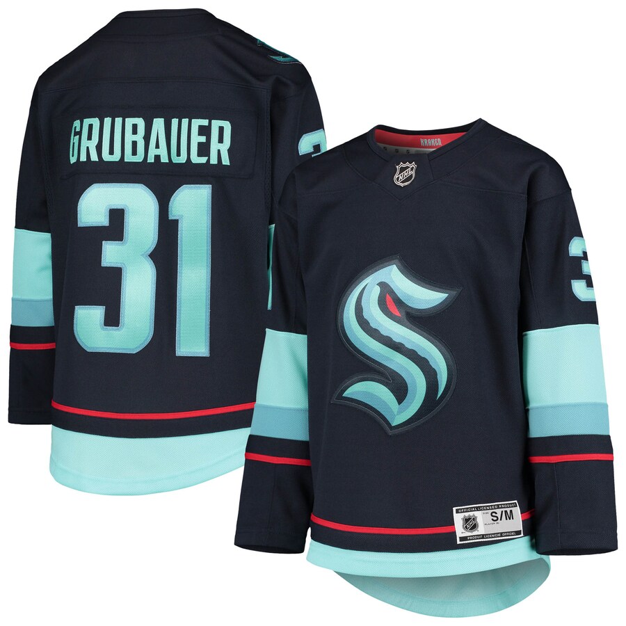 Youth Seattle Kraken Philipp Grubauer Deep Sea Blue Home Premier Player Jersey - Jersey