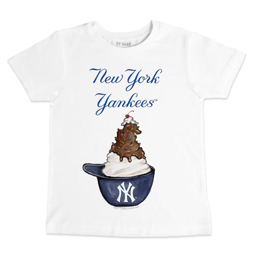 Youth New York Yankees Tiny Turnip White Sundae Helmet T-Shirt - Jersey