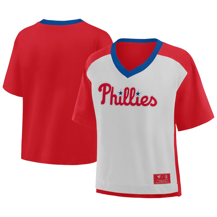 Men's Philadelphia Phillies Fanatics Red/Graphite Oversized Race To Win V-Neck T-Shirt - Jersey
