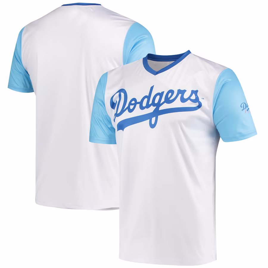 Men's Los Angeles Dodgers Stitches White Cooperstown Collection Wordmark V-Neck Jersey - Jersey