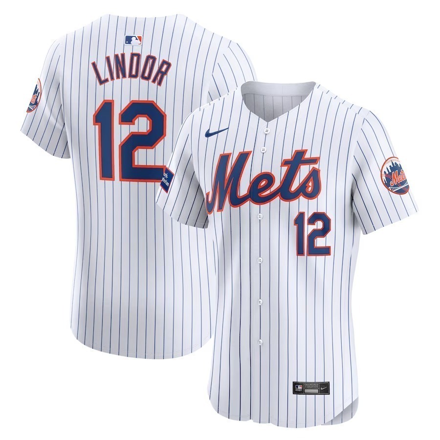 Men's New York Mets Francisco Lindor Nike White Home Elite Sponsor Patch Player Jersey - Jersey
