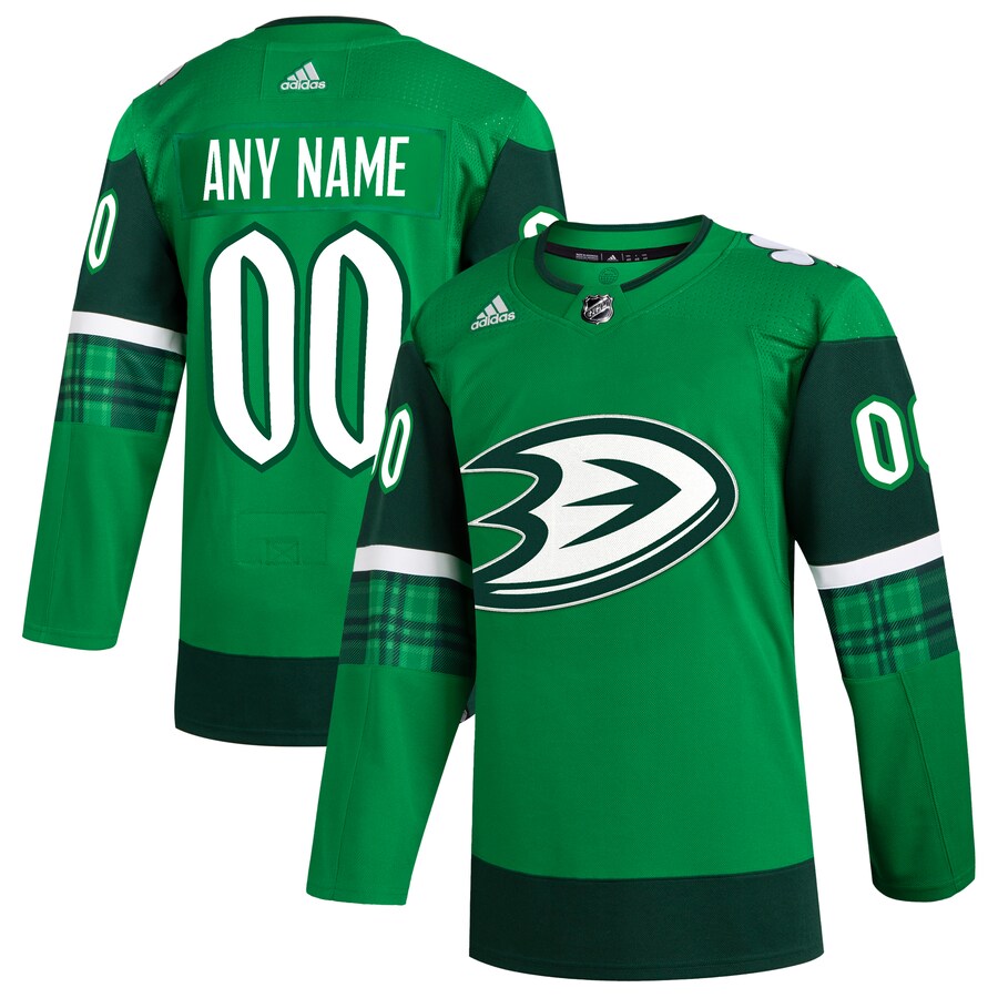 Men's Anaheim Ducks  adidas Kelly Green St. Patrick's Day Authentic Custom Jersey - Jersey