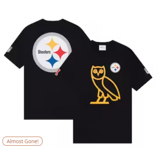 Men's Pittsburgh Steelers OVO x NFL Black OG Owl T-Shirt - Jersey