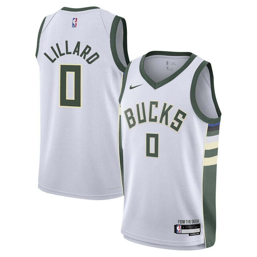 Youth Milwaukee Bucks Damian Lillard Nike White Swingman Jersey - Association Edition - Jersey