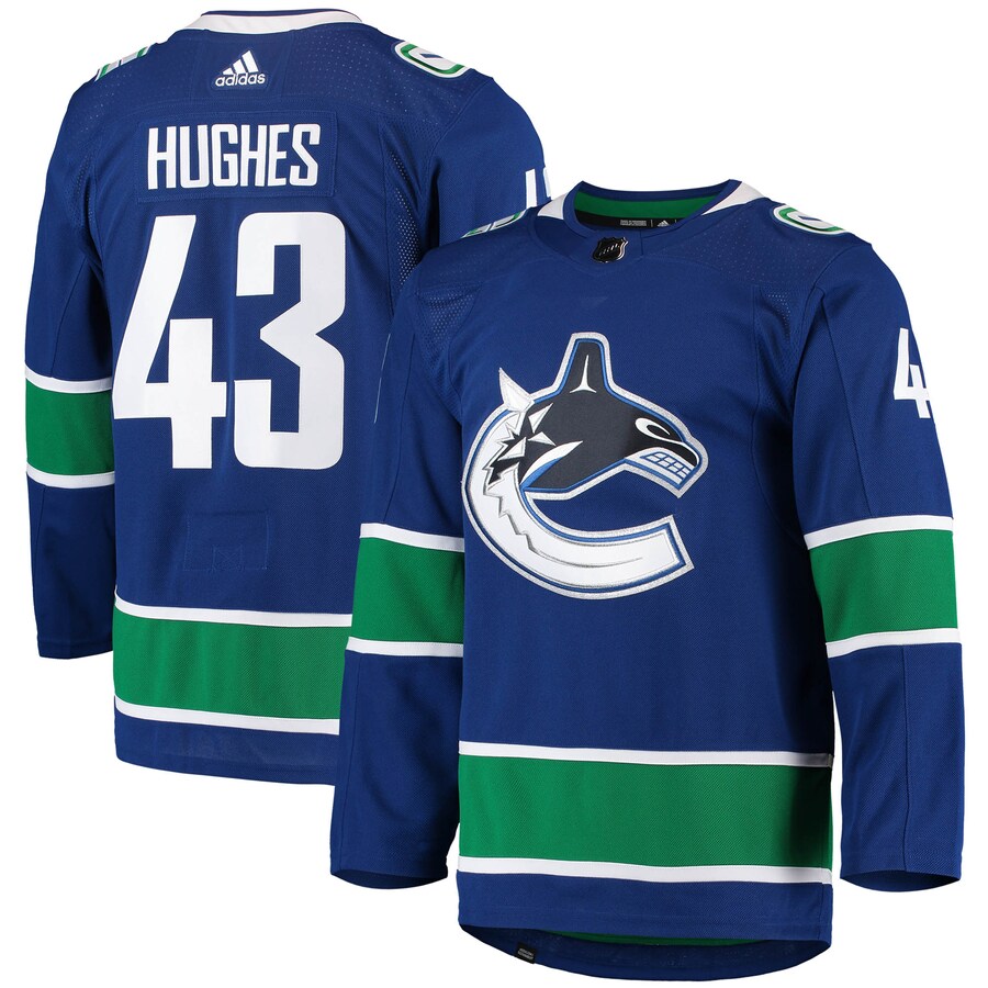 Men's Vancouver Canucks Quinn Hughes adidas Blue Home Primegreen Authentic Pro Player Jersey - Jersey