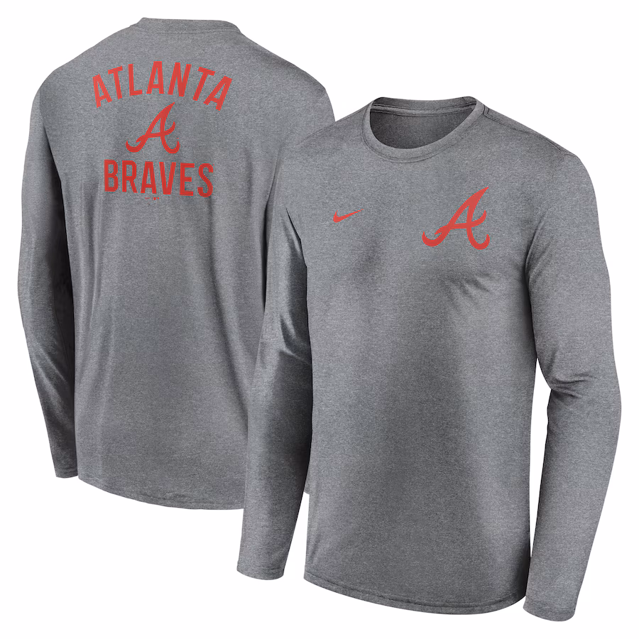 Men's Atlanta Braves Nike Heather Charcoal 2-Hit Legend Performance Long Sleeve T-Shirt - Jersey