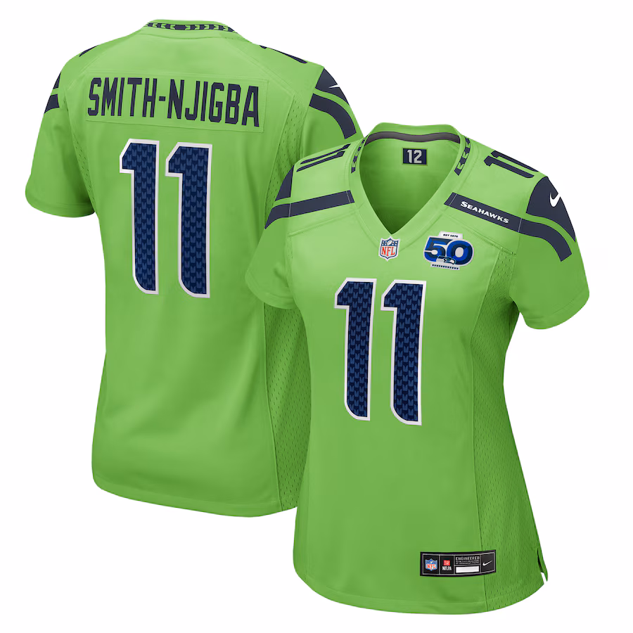 Women's Seattle Seahawks Jaxon Smith-Njigba Nike Neon Green Alternate 50th Season Game Jersey - Jersey