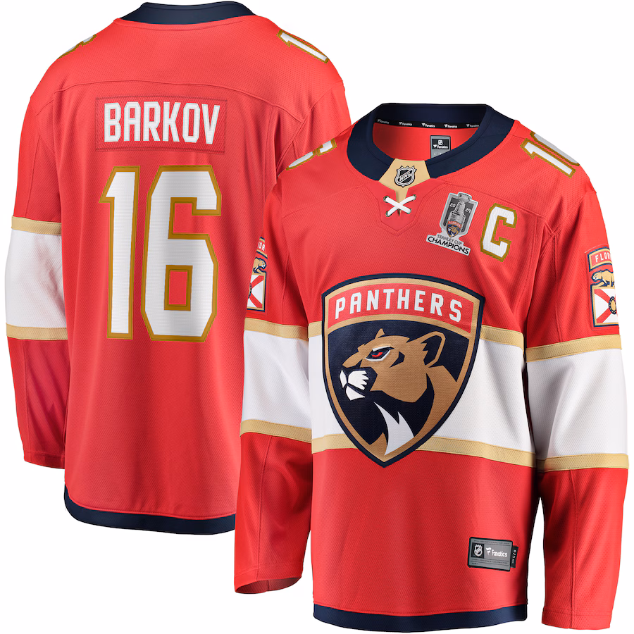 Men's Florida Panthers Aleksander Barkov Fanatics Red Home 2024 Stanley Cup Champions Breakaway Player Jersey - Jersey