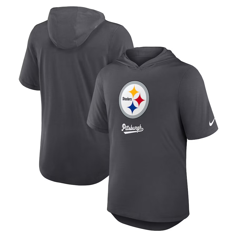 Men's Pittsburgh Steelers Nike Anthracite Tri-Blend Performance Hoodie T-Shirt - Jersey