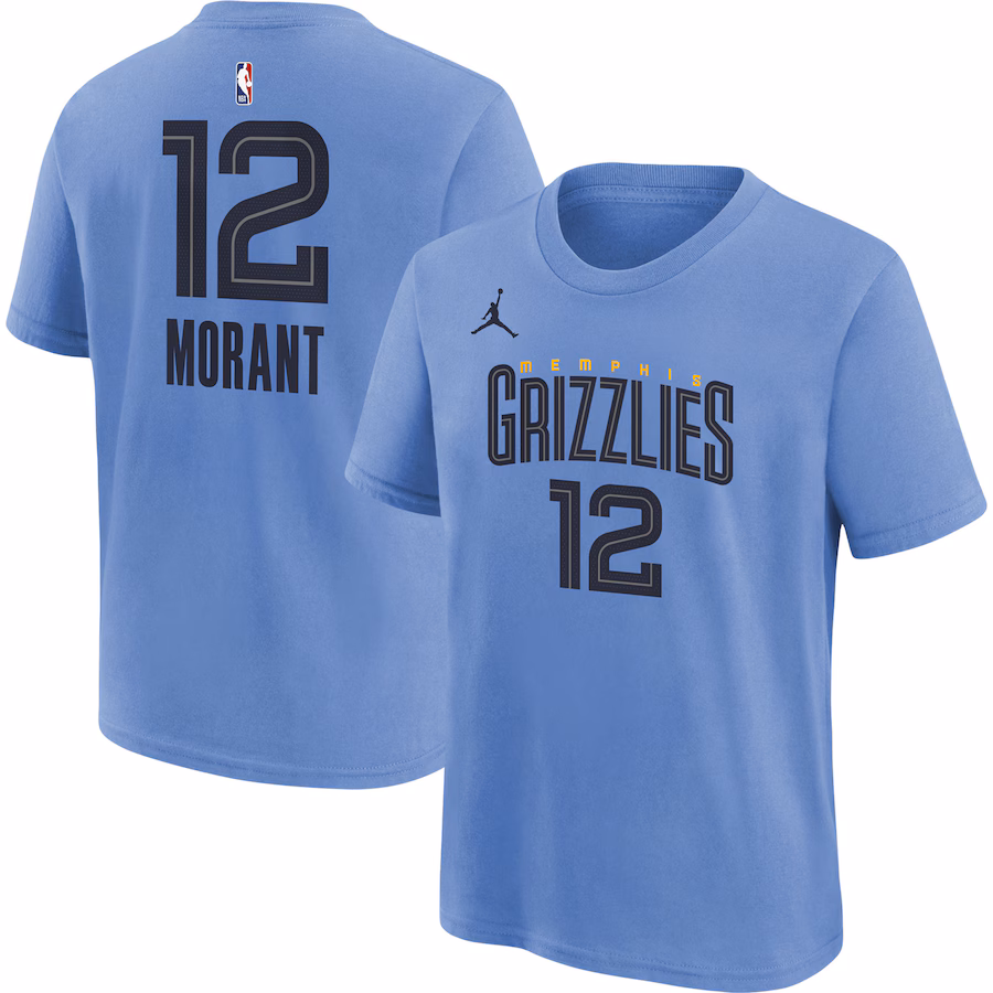 Youth Memphis Grizzlies Ja Morant Jordan Brand Light Blue Statement Edition Name & Number Player T-Shirt - Jersey