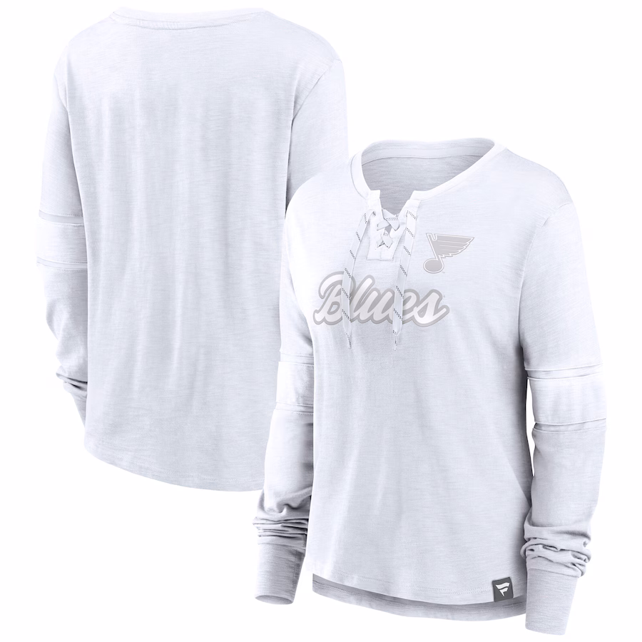 Women's St. Louis Blues Fanatics White Out Lace-Up Fashion Long Sleeve T-Shirt - Jersey