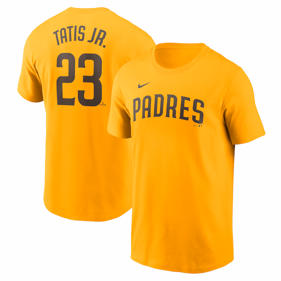 Men's San Diego Padres Fernando Tatis Jr. Nike Gold Fuse Name & Number T-Shirt - Jersey