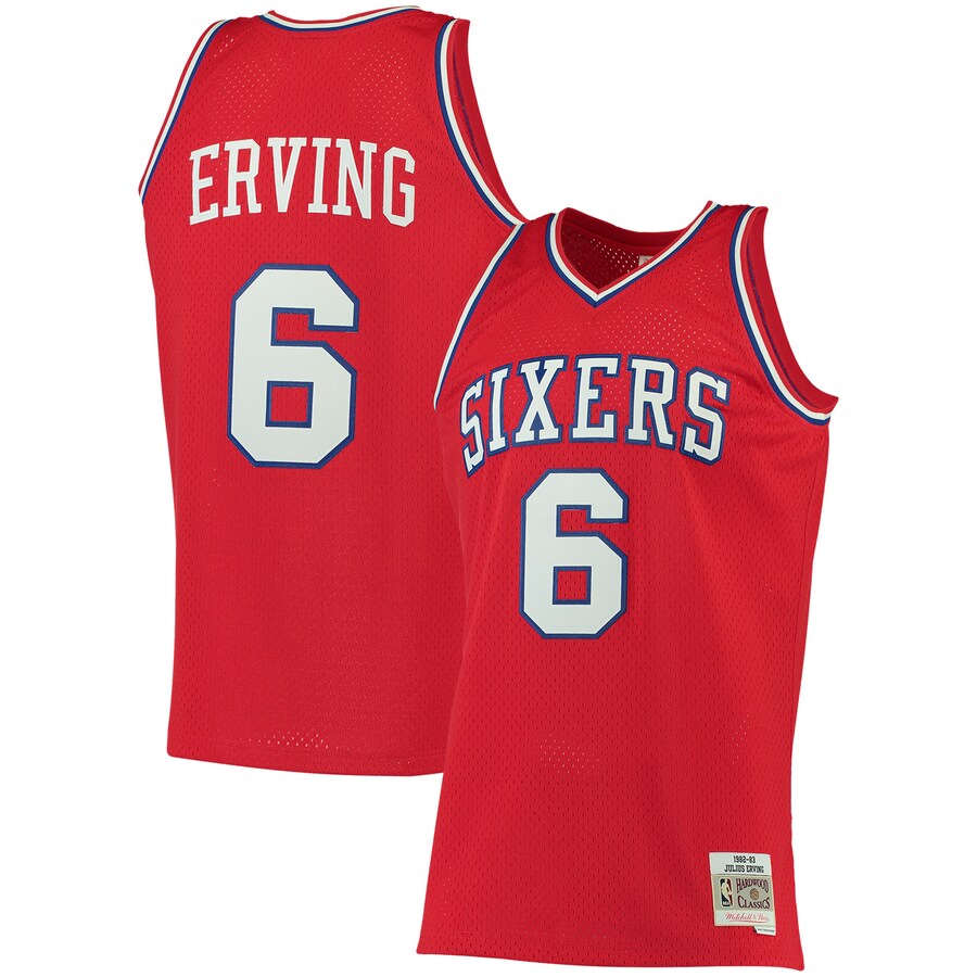 Men's Philadelphia 76ers Julius Erving Mitchell & Ness Red 1982/83 Big & Tall Hardwood Classics Swingman Jersey - Jersey