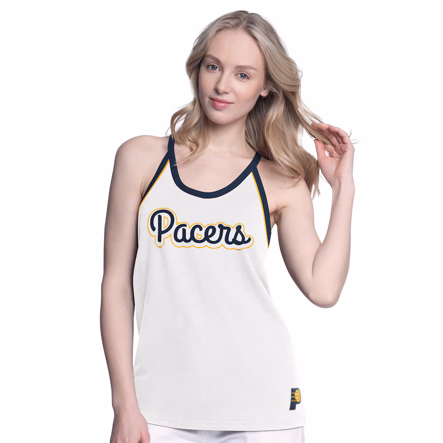 Women's Indiana Pacers G-III 4Her by Carl Banks White Curveball Racerback Tank Top - Jersey