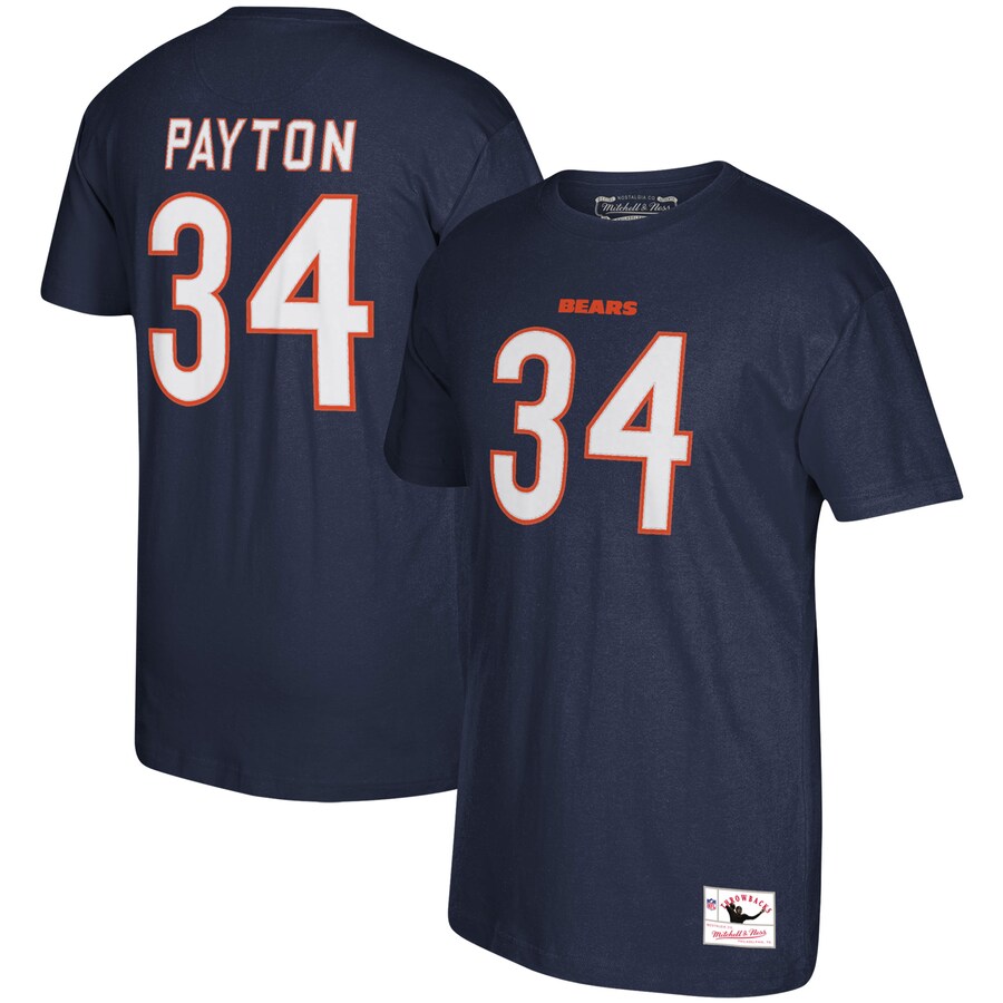 Men's Chicago Bears Walter Payton Mitchell & Ness Navy Retired Player Logo Name & Number T-Shirt - Jersey