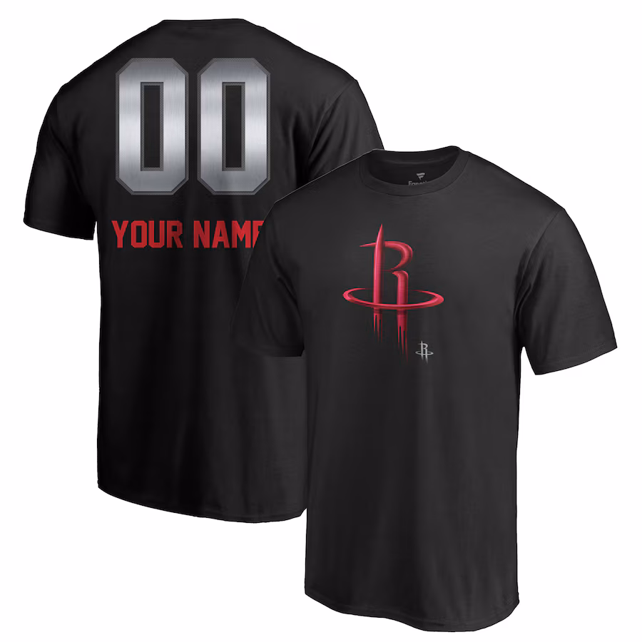 Men's Houston Rockets Black Midnight Mascot Personalized Name & Number T-Shirt - Jersey