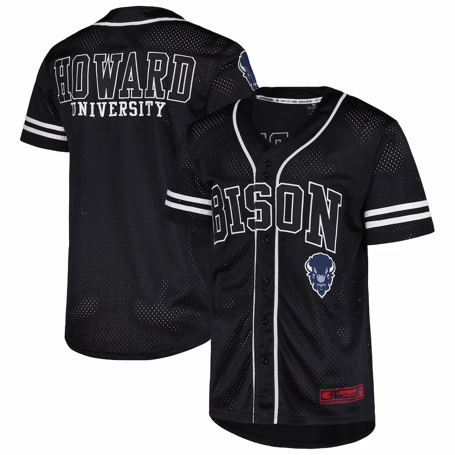 Howard Bison Colosseum Free Spirited Mesh Button-Up Baseball Jersey - Black - Jersey