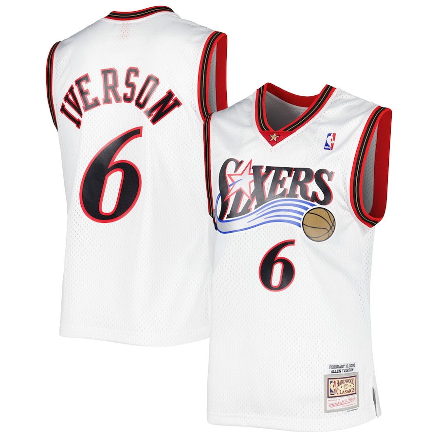 Men's Philadelphia 76ers Allen Iverson Mitchell & Ness White 2001/02 Hardwood Classics Swingman Jersey - Jersey