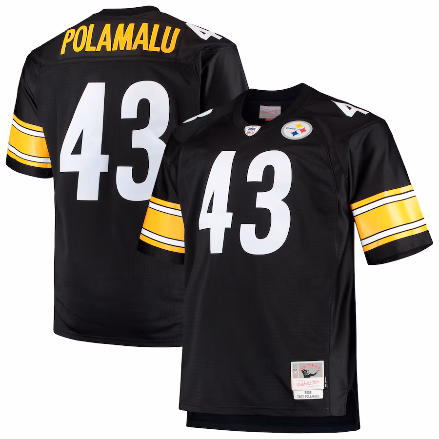 Men's Pittsburgh Steelers Troy Polamalu Mitchell & Ness Black Big & Tall 2005 Retired Player Replica Jersey - Jersey