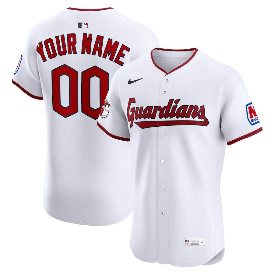 Men's Cleveland Guardians Nike White Home Elite Sponsor Patch Custom Jersey - Jersey