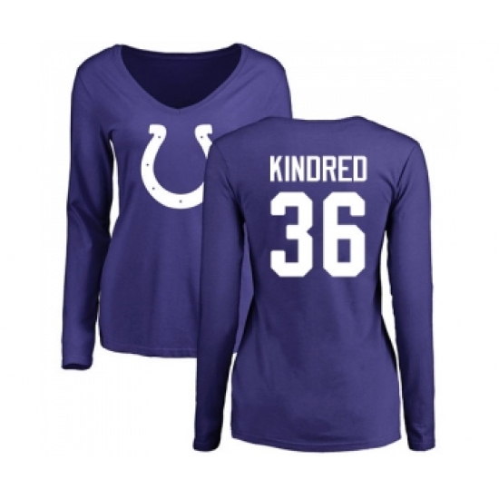 Football Women's Indianapolis Colts #36 Derrick Kindred Royal Blue Name & Number Logo Long Sleeve T-Shirt - Jersey