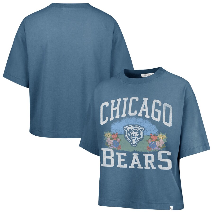 Women's Chicago Bears  '47 Mineral Blue Florentina Montauk Cropped T-Shirt - Jersey